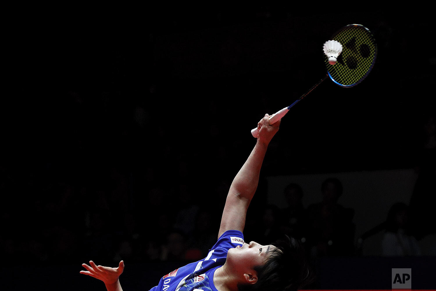  Japan's Akane Yamaguchi hits a return shot against China's Chen Yu Fei during their women's singles badminton semifinal match at the World Tour Finals in Guangzhou in south China's Guangdong province, Saturday, Dec. 14, 2019. (AP Photo/Andy Wong) 