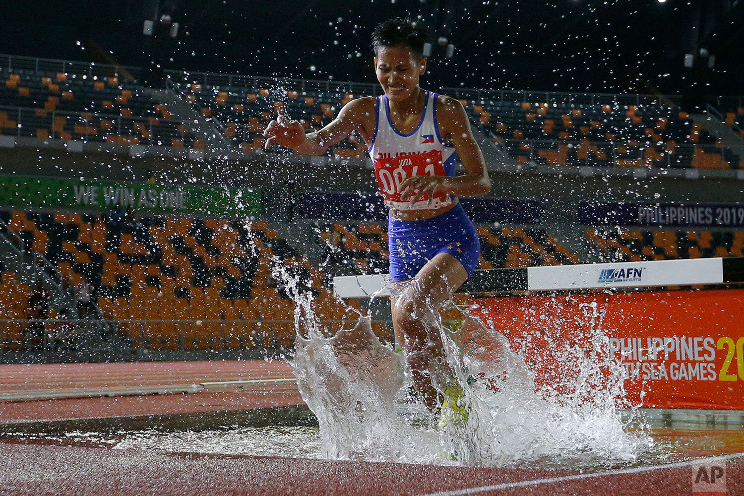  Philippine's Joida Gagnao competes in the women's 3000m steeplechase final during the athletics competition at the 30th Southeast Asian Games at Athletics Stadium in New Clark City, Tarlac province, northern Philippines on Tuesday, Dec. 10, 2019. Th