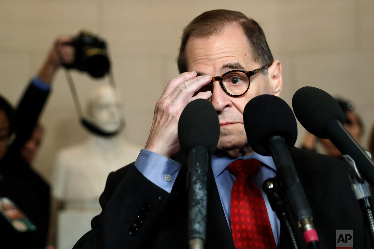  House Judiciary Committee Chairman Rep. Jerrold Nadler, D-N.Y., speaks to the media following a House Judiciary Committee vote on the articles of impeachment against President Donald Trump, Friday, Dec. 13, 2019, on Capitol Hill in Washington. (AP P