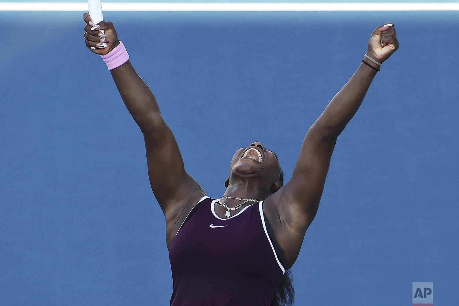  United States Serena Williams celebrates winning her finals singles match against United States Jessica Pegula at the ASB Classic in Auckland, New Zealand, Sunday, Jan 12, 2020. (Chris Symes/Photosport via AP) 