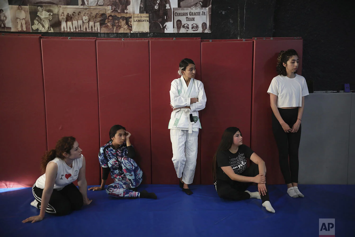  Women take self-defense classes from Dojo Master William H. Hessik, whose adopted daughter Marbella Valdez Villarreal was murdered, at his Carlson Gracie Jiu-jitsu martial arts and gym in Tijuana, Mexico, Sunday, Feb. 23, 2020.(AP Photo/Emilio Espej