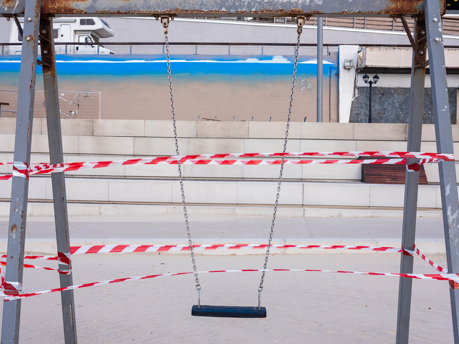  This Thursday, March 19, 2020 photo shows a swin at Tel Aviv's beachfront wrapped in tape to prevent public access. (AP Photo/Oded Balilty) 
