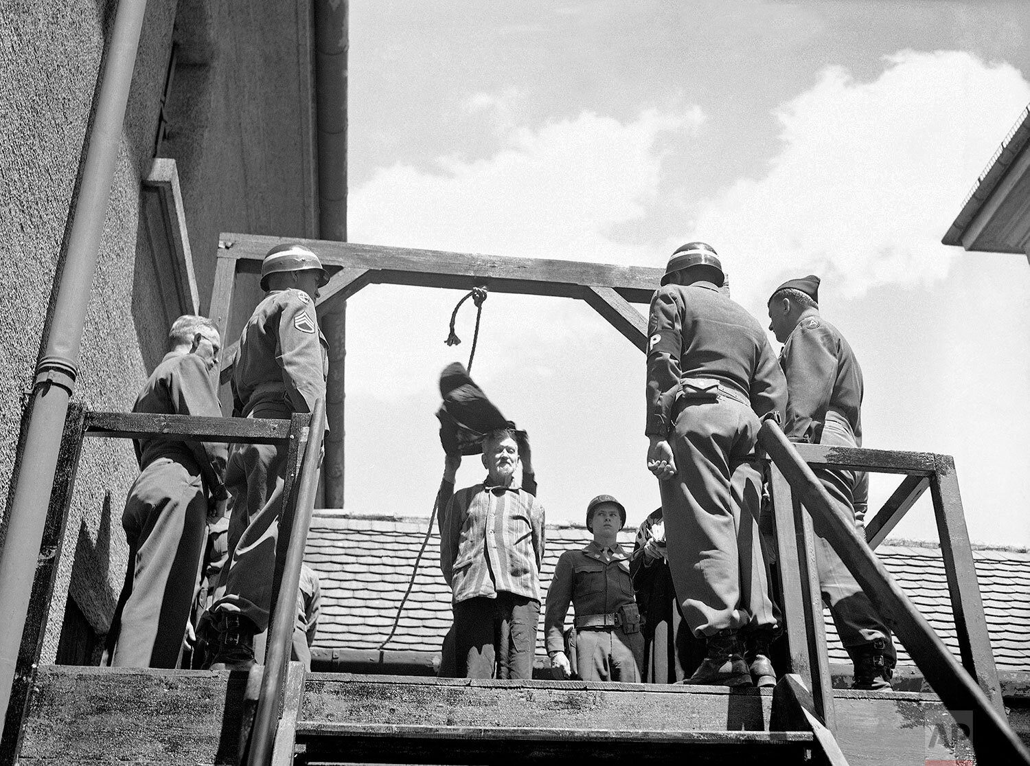  U.S. military authorities prepare to hang Dr. Klaus Karl Schilling, 74, at Landsberg, Germany on May 28, 1946. In a Dachau war crimes trial he was convicted of using 1,200 concentration camp prisoners for malaria experimentation. Thirty died directl