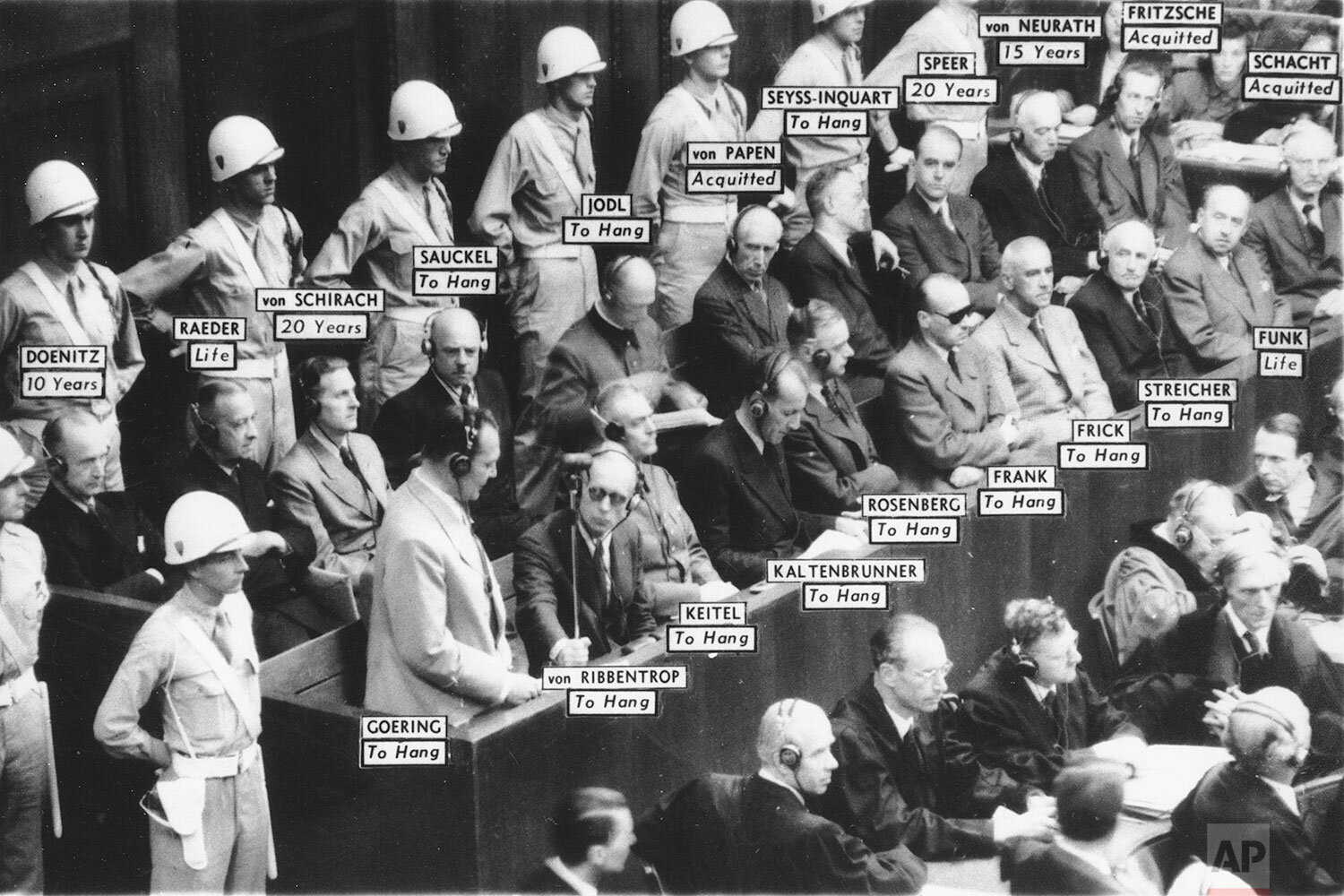  Hermann Goering, standing in foreground in the dock, makes his final plea during the latter stages of the Nuremberg War Crimes Trial in the Justice Palace in Germany on Oct. 1, 1946.  Each defendant's name and sentences imposed by the International 