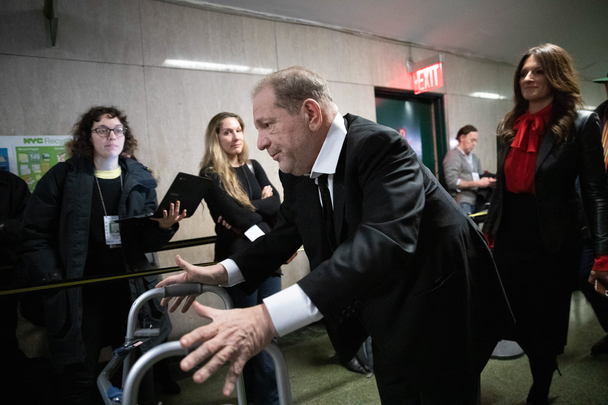 Hollywood film producer Harvey Weinstein leaves court in New York on Jan. 10, 2020, after attending jury selection for his sexual assault trial. (AP Photo/Mark Lennihan)