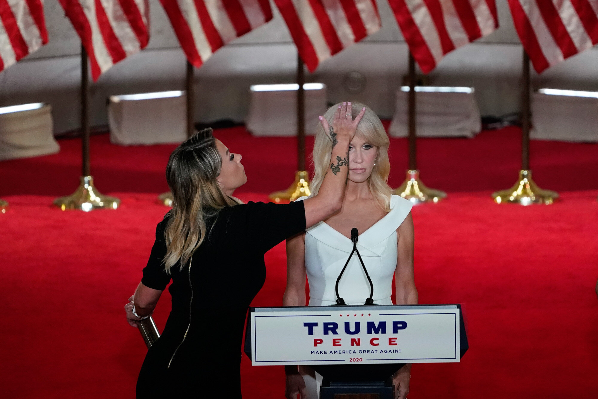 White House counselor Kellyanne Conway prepares to tape her speech for the third day of the Republican National Convention in Washington on Aug. 26, 2020. (AP Photo/Susan Walsh)