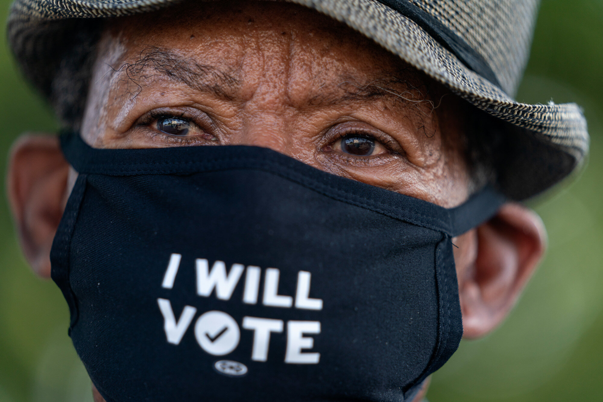 Walter Carter, 74, of Woodbridge, Va., who attended the original March on Washington, attends 2020's March on Washington at the Lincoln Memorial on Aug. 28, 2020, the 57th anniversary of the Rev. Martin Luther King Jr.'s "I Have A Dream" speech. "This march is a celebration anniversary of the 1963 March on Washington," says Carter, "and the issues are very similar even though so much time has passed." (AP Photo/Jacquelyn Martin)
