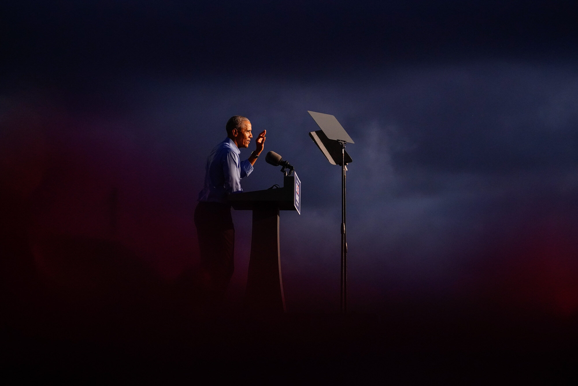 Former President Barack Obama speaks at Citizens Bank Park in Philadelphia as he campaigns for Democratic presidential candidate former Vice President Joe Biden on Oct. 21, 2020. (AP Photo/ Matt Slocum)