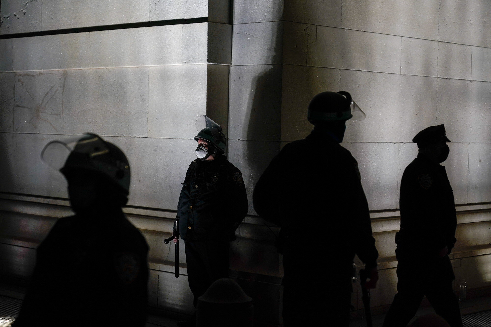New York Police officers block off the north entrance to Washington Square Park after facing off with protestors, on Nov. 4, 2020, in New York, the day after the U.S. general election. (AP Photo/Seth Wenig)