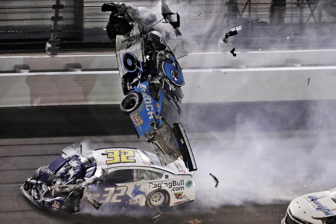  Ryan Newman goes airborne after crashing into Corey LaJoie during the NASCAR Daytona 500 auto race Monday, Feb. 17, 2020, at Daytona International Speedway in Daytona Beach, Fla. Newman did not suffer life-threatening injuries in the incident. (AP P