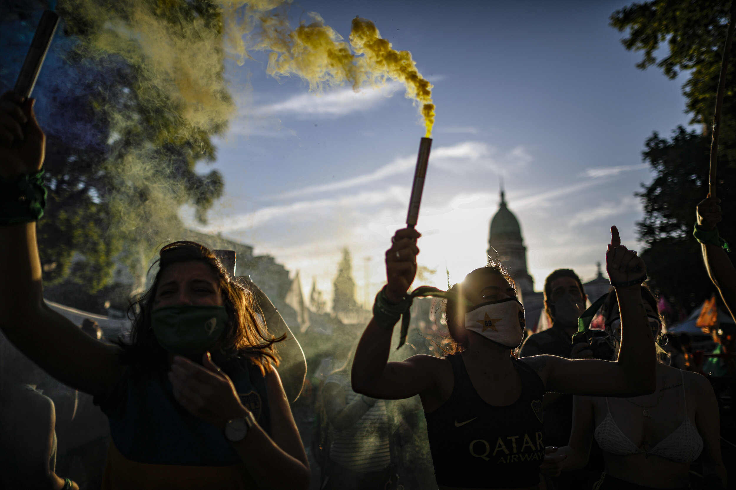  Abortion-rights activists rally outside Congress as lawmakers debate a bill on its legalization in Buenos Aires, Argentina, Thursday, Dec. 10, 2020. Congress passed the bill that now needs approval from the Senate. (AP Photo/Natacha Pisarenko) 