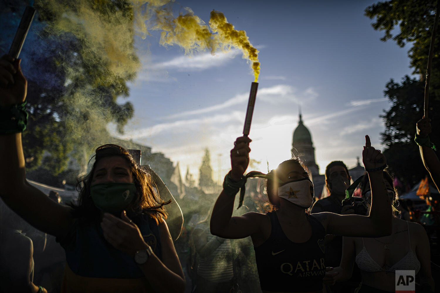 Abortion-rights activists rally outside Congress as lawmakers debate a bill on its legalization in Buenos Aires, Argentina, Thursday, Dec. 10, 2020, days before the bill was passed and abortion was made legal. (AP Photo/Natacha Pisarenko)