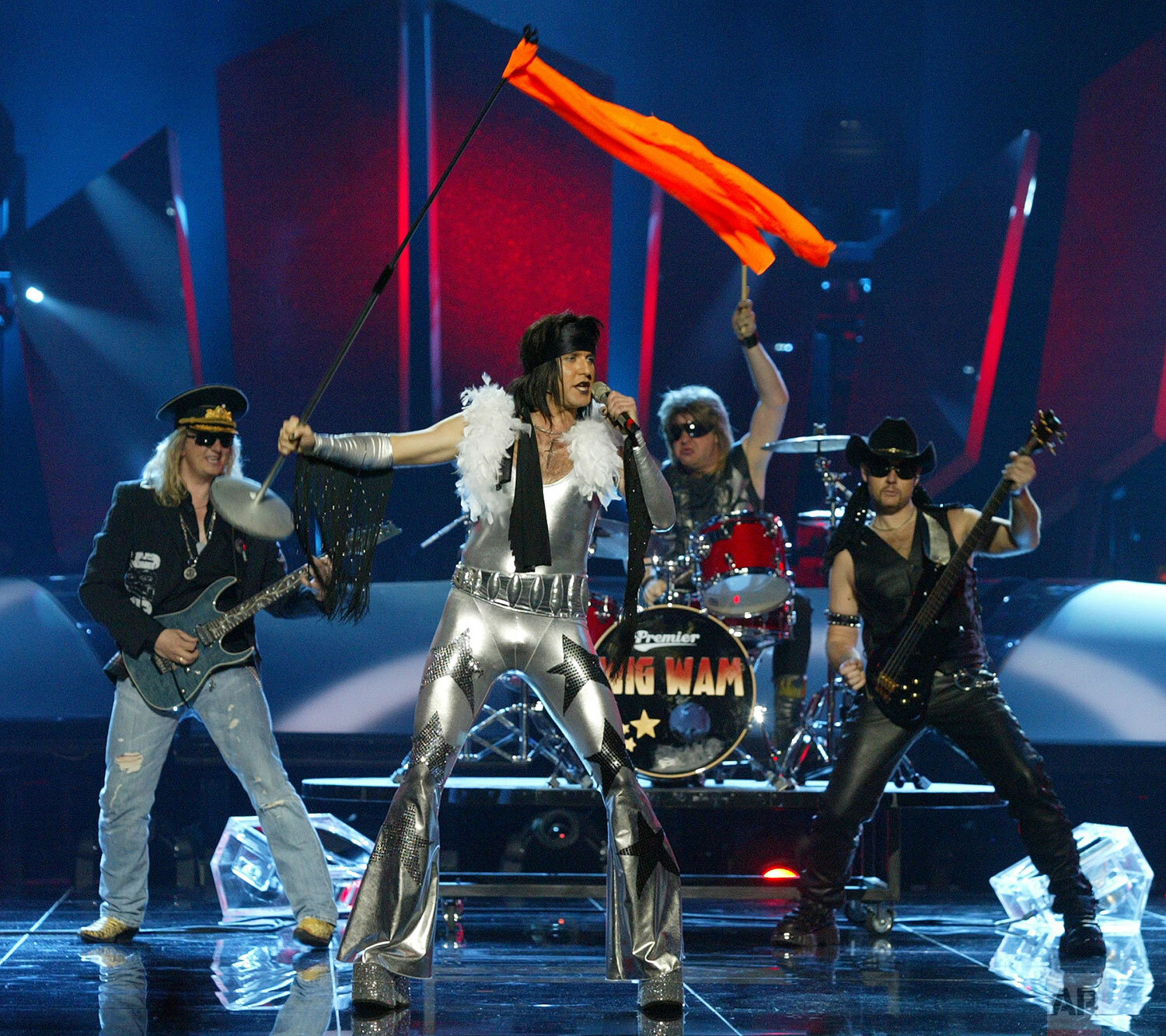  The WIG WAM group of Norway performs during the semi-final dress rehearsal of the Eurovision song contest in Kiev, Ukraine, Wednesday, May 18, 2005. (AP Photo/ Sergey Ponomarev ) 