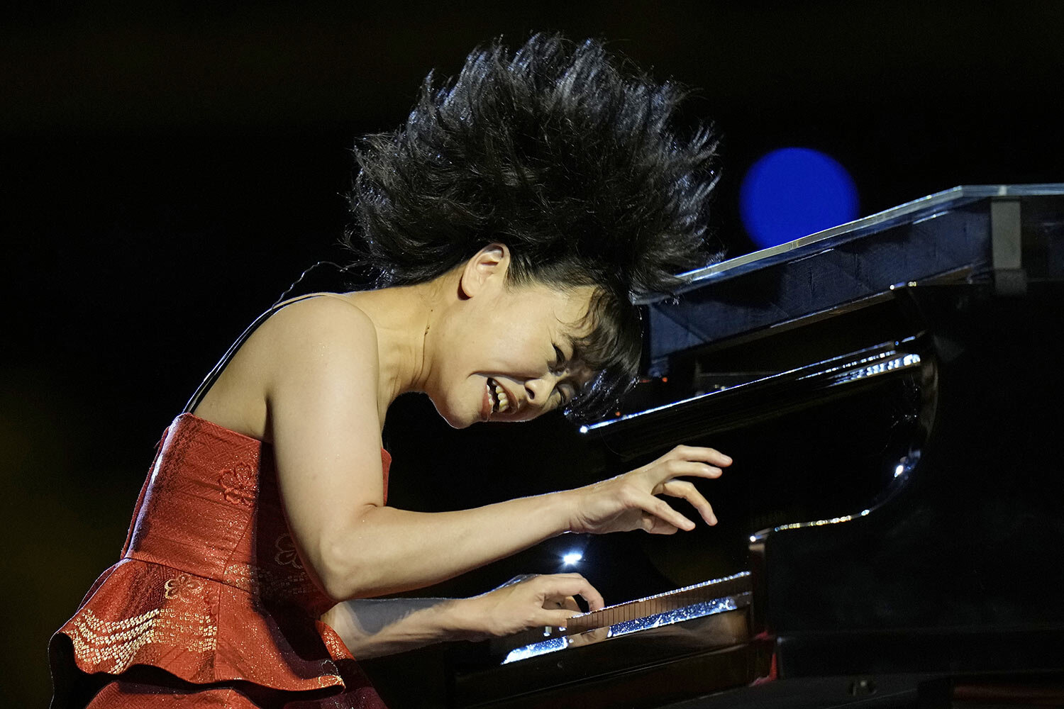  Hiromi performs during the opening ceremony in the Olympic Stadium at the 2020 Summer Olympics, Friday, July 23, 2021, in Tokyo, Japan. (AP Photo/Petr David Josek) 