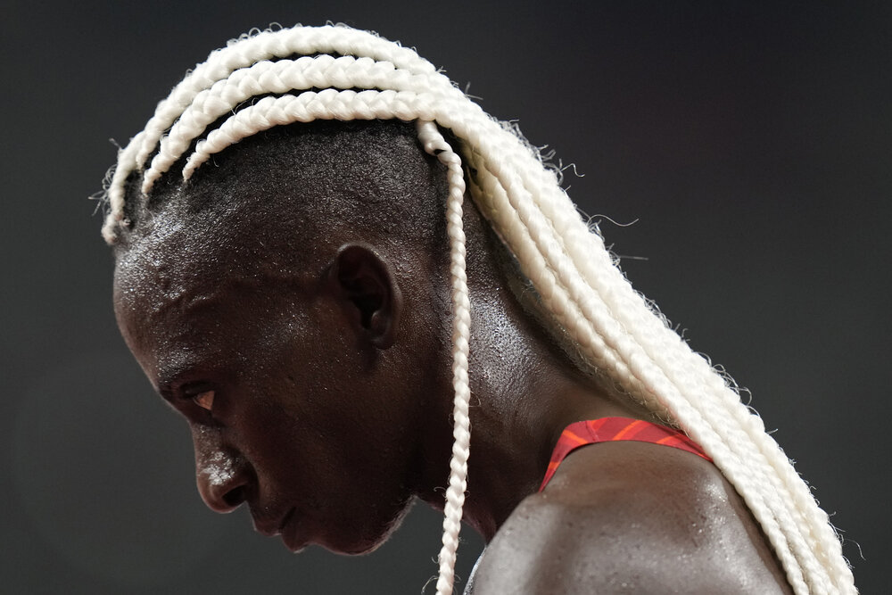  Francine Niyonsaba, of Burundi, finishes a heat in the women's 5,000-meter run at the 2020 Summer Olympics, Friday, July 30, 2021, in Tokyo. (AP Photo/Petr David Josek) 