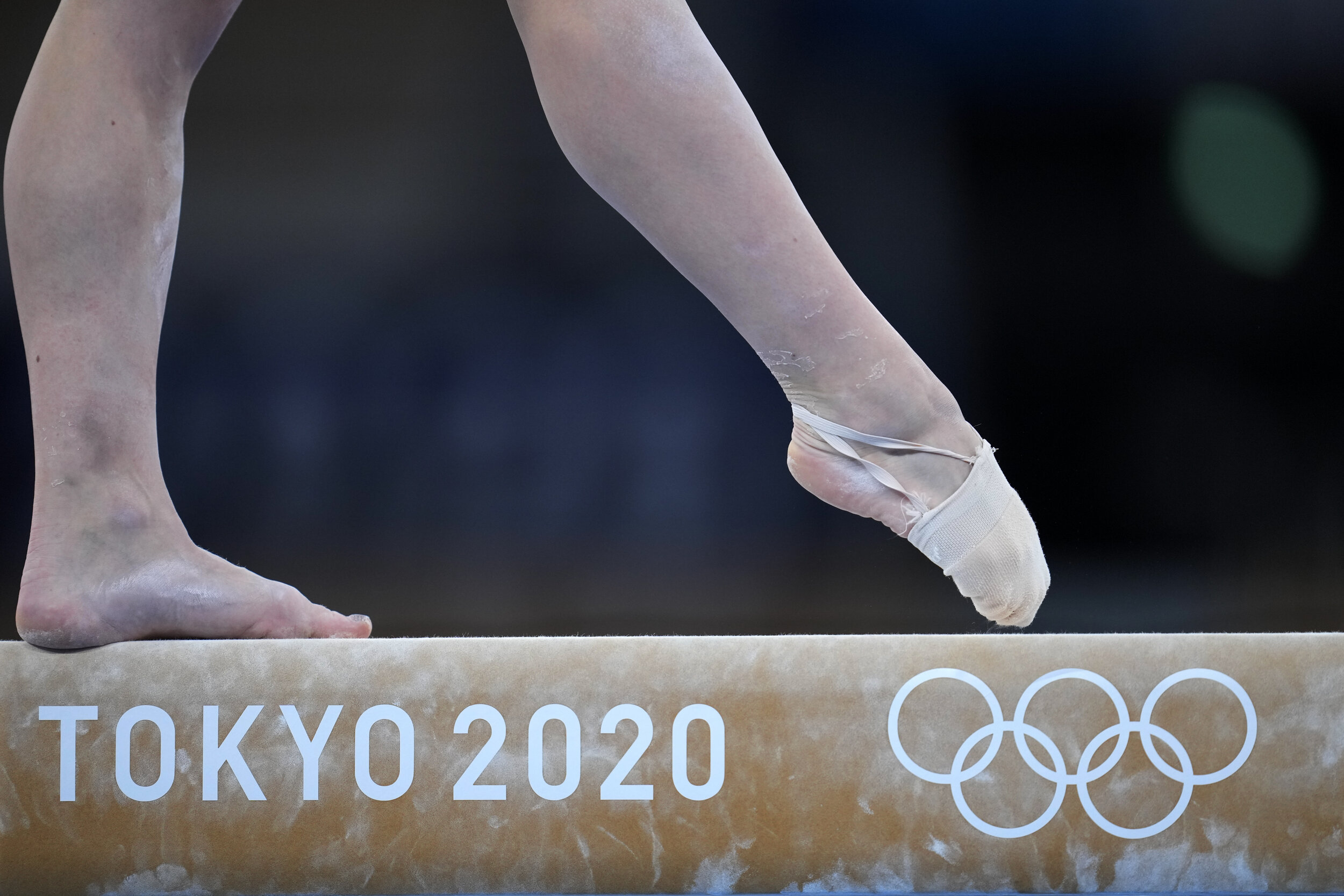  Liliia Akhaimova, of Russian Olympic Committee, performs on the balance beam during the women's artistic gymnastic qualifications at the 2020 Summer Olympics, Sunday, July 25, 2021, in Tokyo. (AP Photo/Natacha Pisarenko) 