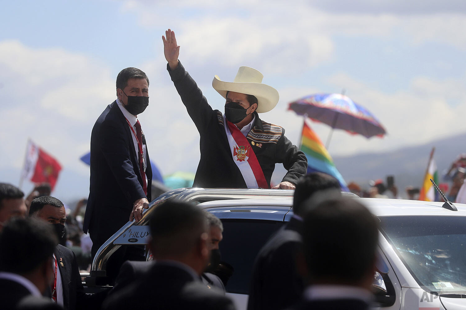  Peruvian President Pedro Castillo arrives to a symbolic swearing-in ceremony at the site of the 1824 Battle of Ayacucho, which sealed independence from Spain, at the Pampa de la Quinua as part of Peru´s bicentennial celebrations in Ayacucho, Peru, T