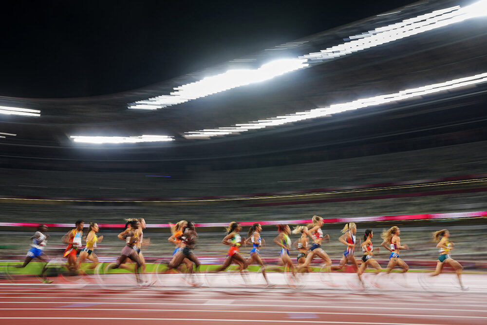  Runners compete in a heat of the women's 5,000-meter run at the 2020 Summer Olympics, Friday, July 30, 2021, in Tokyo. (AP Photo/Petr David Josek) 