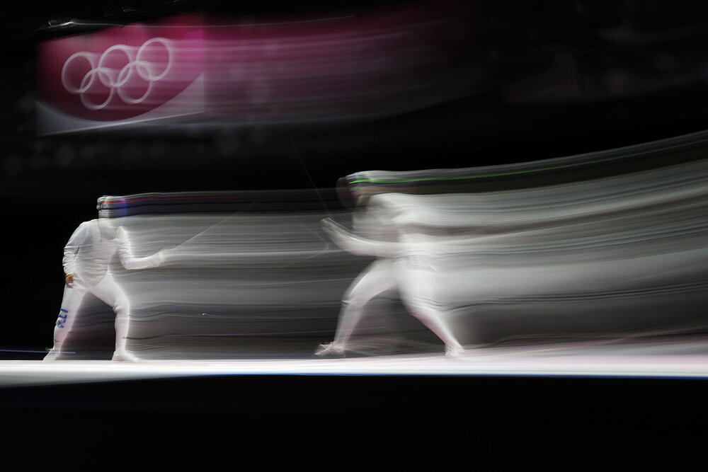  Anita Blaze of France, right, and Arianna Errigo of Italy compete in the women's individual Foil semifinal competition at the 2020 Summer Olympics, Thursday, July 29, 2021, in Chiba, Japan. (AP Photo/Hassan Ammar) 