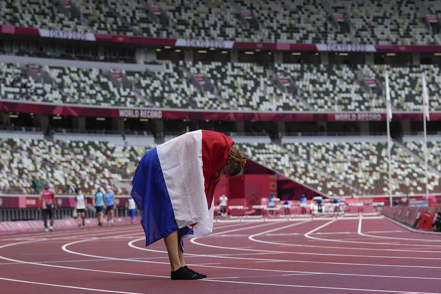  Bronze medalist Femke Bol, of the Netherlands, celebrates after the women's 400-meter hurdles at the 2020 Summer Olympics, Wednesday, Aug. 4, 2021, in Tokyo, Japan. (AP Photo/Petr David Josek) 