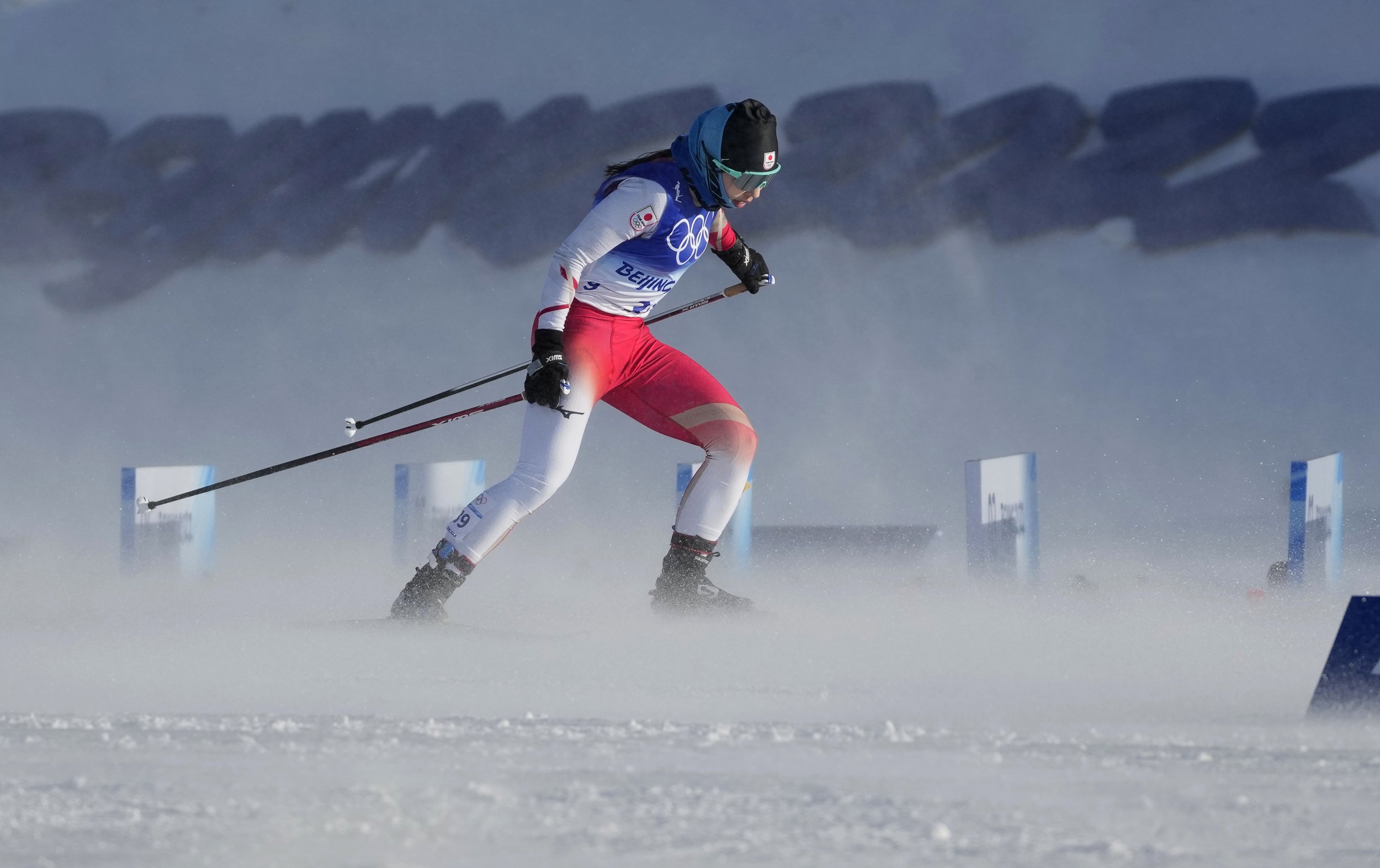  Japan's Masae Tsuchiya competes during the women's 7.5km + 7.5km skiathlon cross-country skiing competition at the 2022 Winter Olympics, Saturday, Feb. 5, 2022, in Zhangjiakou, China. (AP Photo/Aaron Favila) 