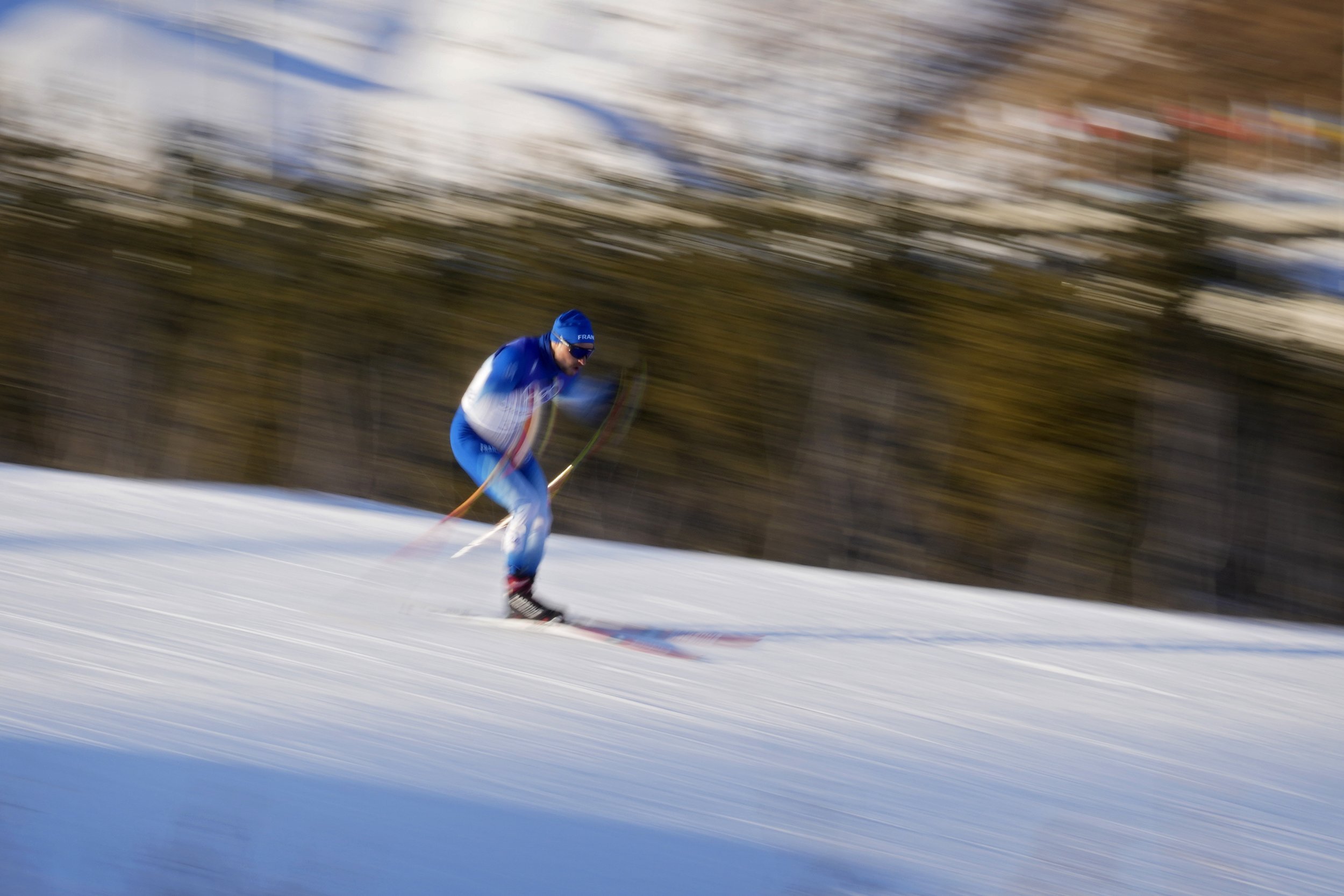  Jan Pechousek, of the Czech Republic, competes during the men's sprint free cross-country skiing competition at the 2022 Winter Olympics, Tuesday, Feb. 8, 2022, in Zhangjiakou, China. (AP Photo/Aaron Favila) 