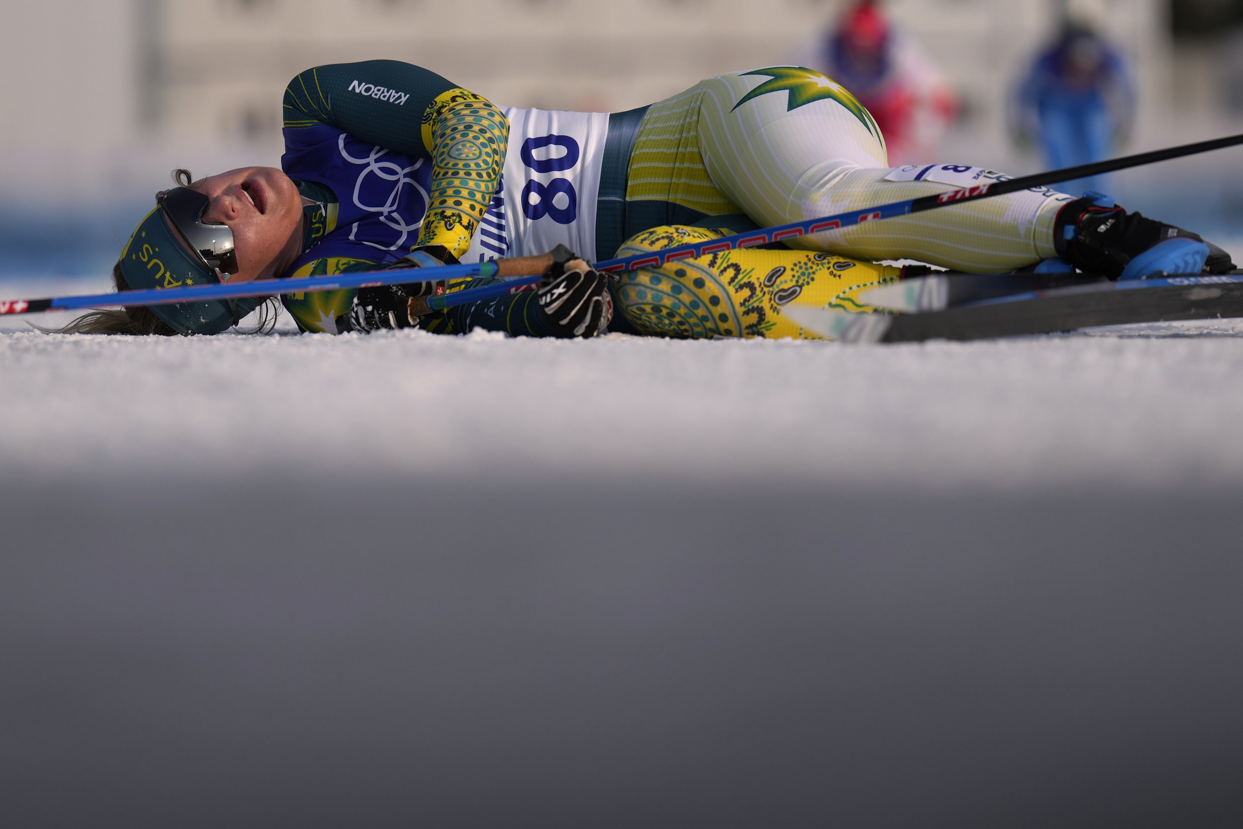  Australia's Casey Wright reacts after finishing the women's 10km classic cross-country skiing competition at the 2022 Winter Olympics, Thursday, Feb. 10, 2022, in Zhangjiakou, China. (AP Photo/Alessandra Tarantino) 