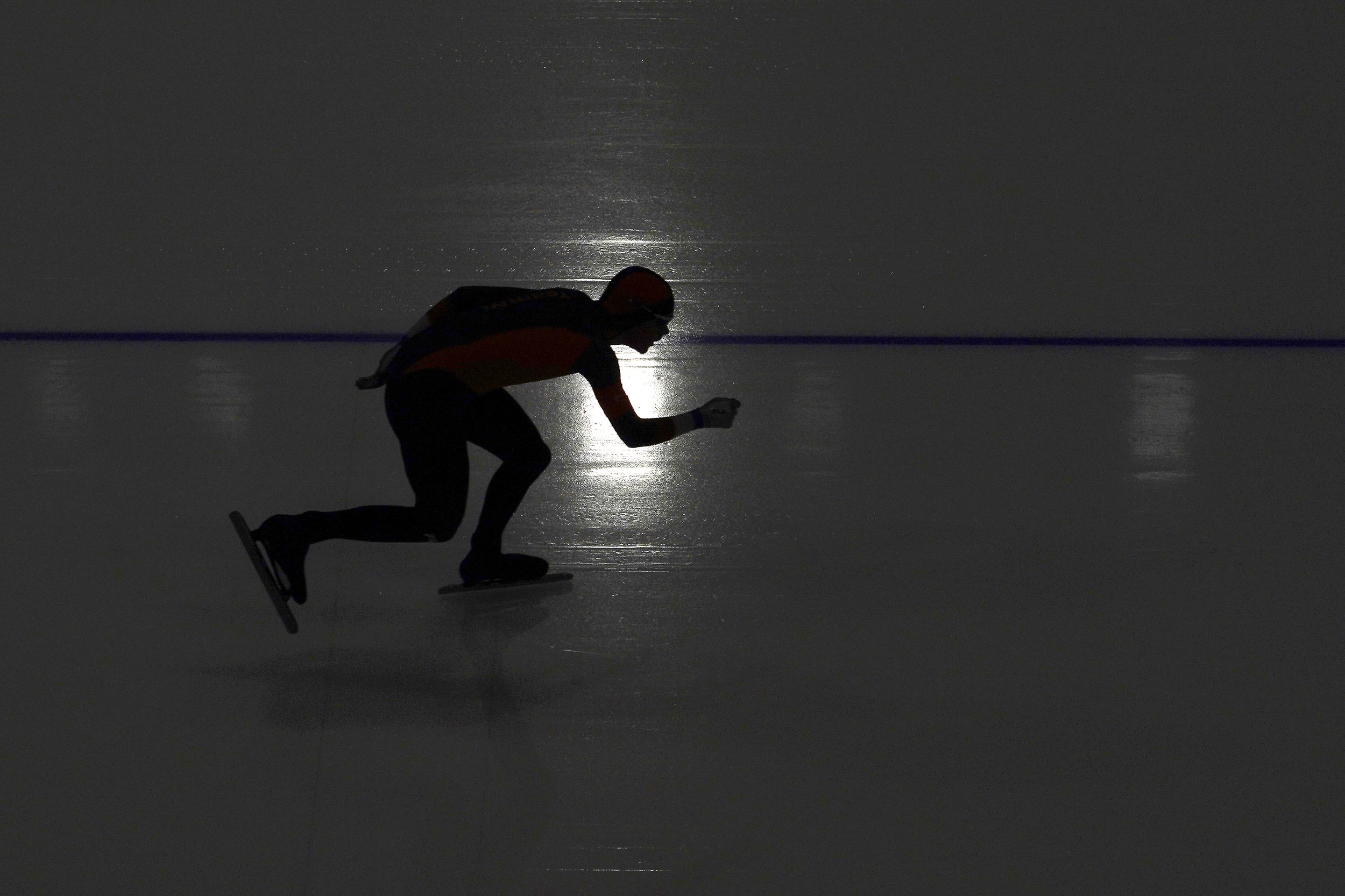  Patrick Roest of the Netherlands competes in the men's speedskating 10,000-meter race at the 2022 Winter Olympics, Friday, Feb. 11, 2022, in Beijing. (AP Photo/Ashley Landis) 