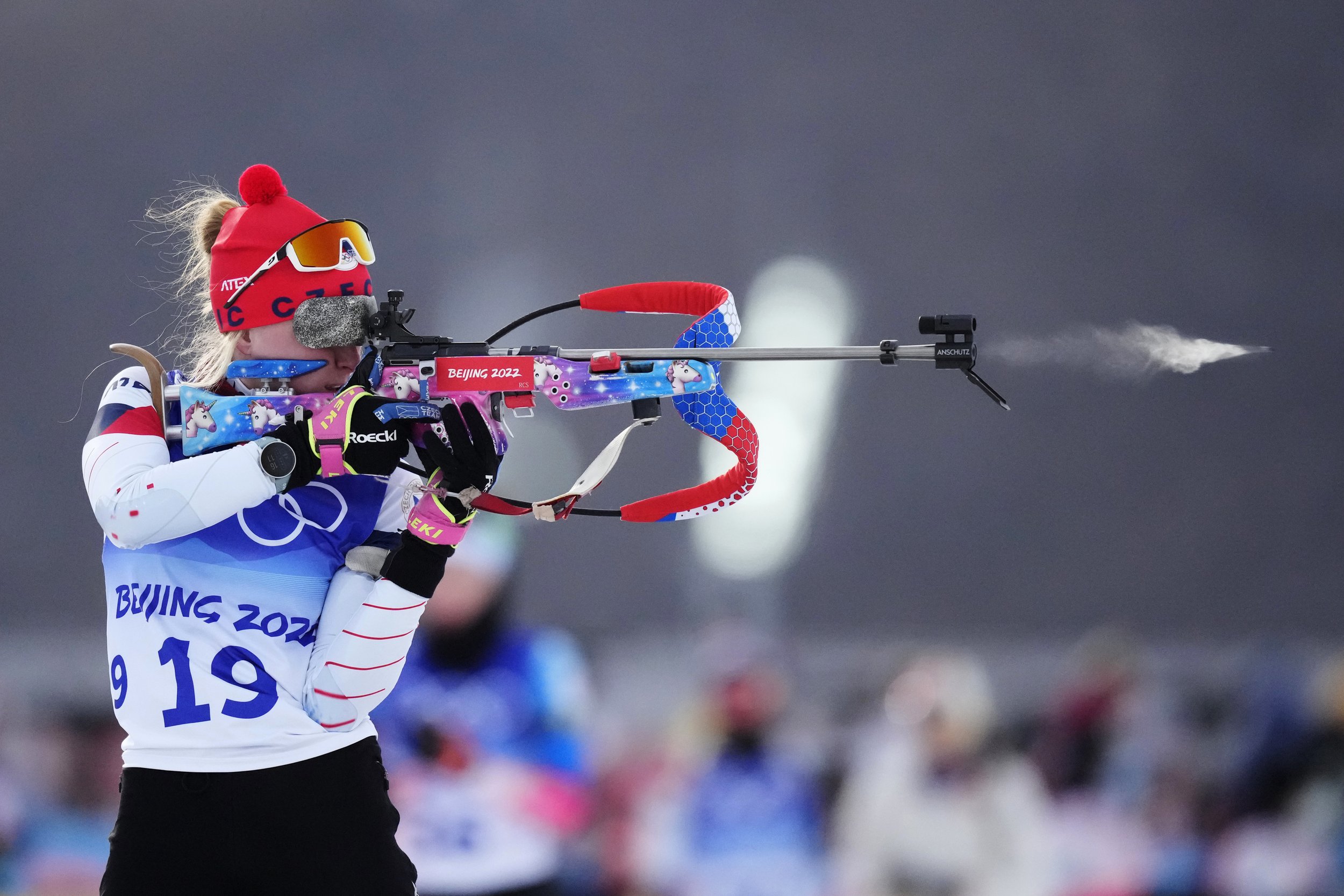  Marketa Davidova of the Czech Republic practices shooting before the women's 7.5-kilometer sprint competition at the 2022 Winter Olympics, Friday, Feb. 11, 2022, in Zhangjiakou, China. (AP Photo/Frank Augstein) 