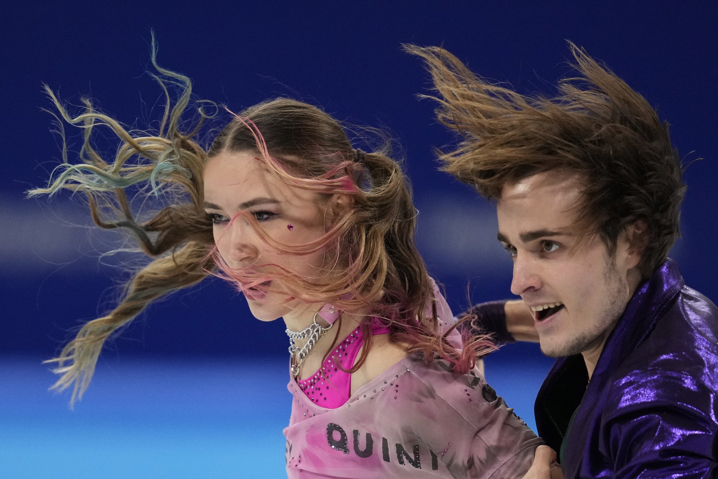  Katharina Mueller and Tim Dieck, of Germany, perform their routine in the ice dance competition during figure skating at the 2022 Winter Olympics, Saturday, Feb. 12, 2022, in Beijing. (AP Photo/Natacha Pisarenko) 