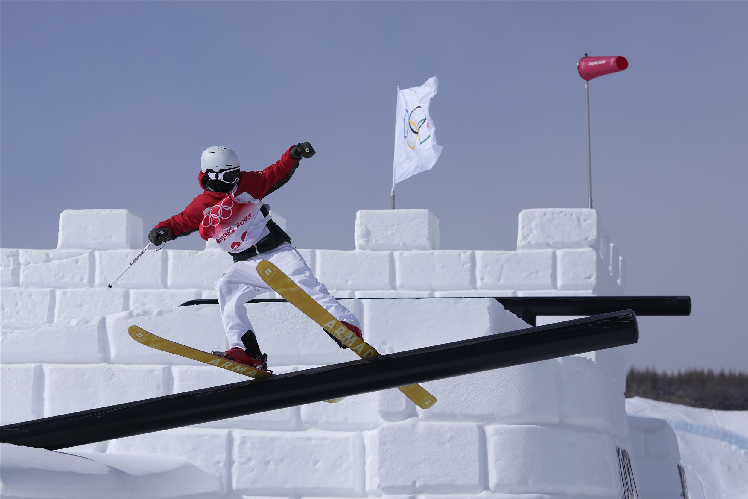  Austria's Daniel Bacher competes during the men's slopestyle qualification at the 2022 Winter Olympics, Tuesday, Feb. 15, 2022, in Zhangjiakou, China. (AP Photo/Lee Jin-man) 