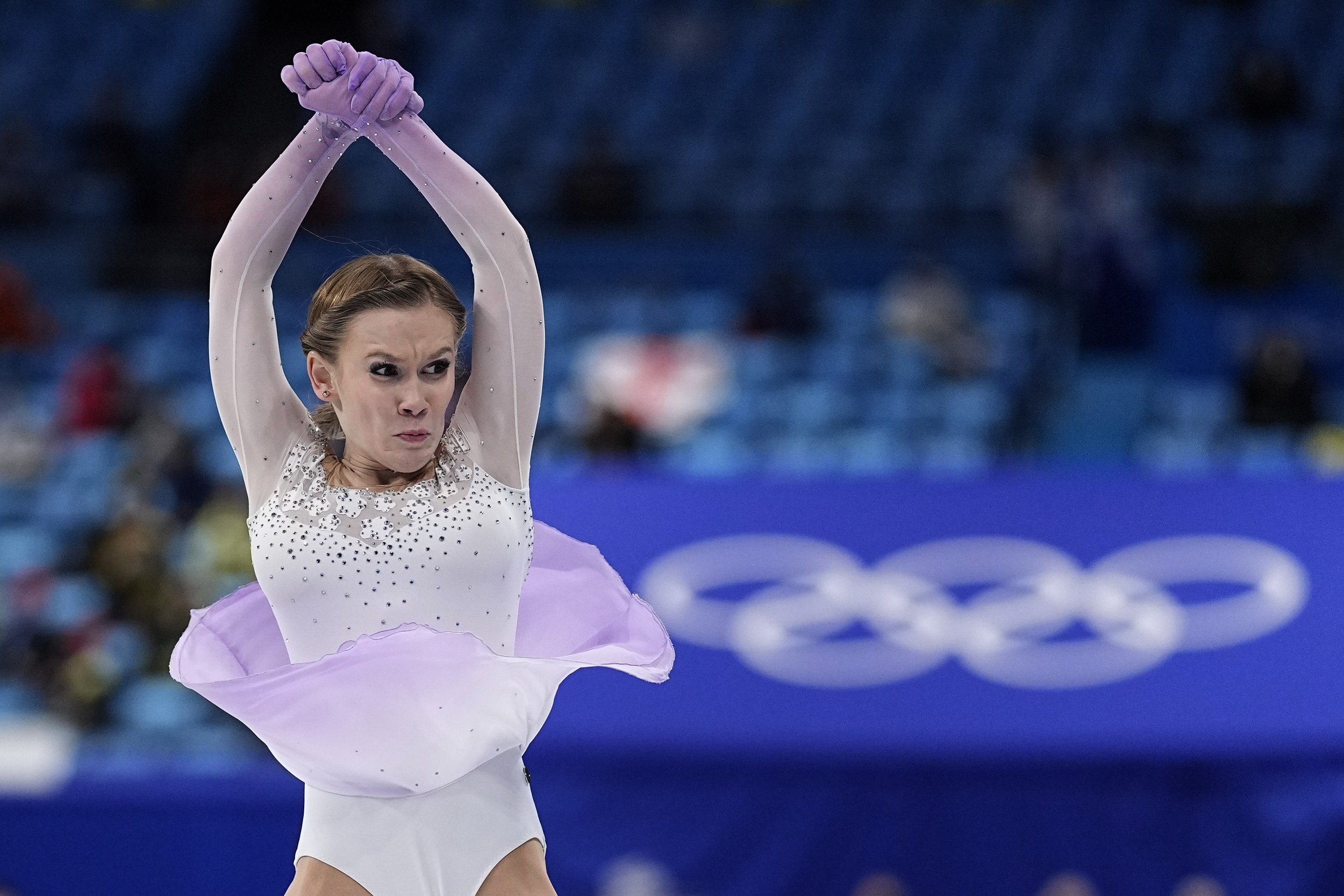  Ekaterina Kurakova, of Poland, competes in the women's short program during the figure skating at the 2022 Winter Olympics, Tuesday, Feb. 15, 2022, in Beijing. (AP Photo/David J. Phillip) 