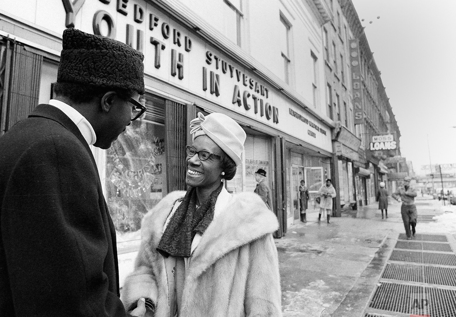  New York Assemblywoman Mrs. Shirley Chisholm has been elected to Congress to represent the 12th district of New York on Dec. 20, 1968.    Here, she talks to a constituent in the Bedford-Stuyvesant area in the heart of Brooklyn.   (AP Photo/John Duri