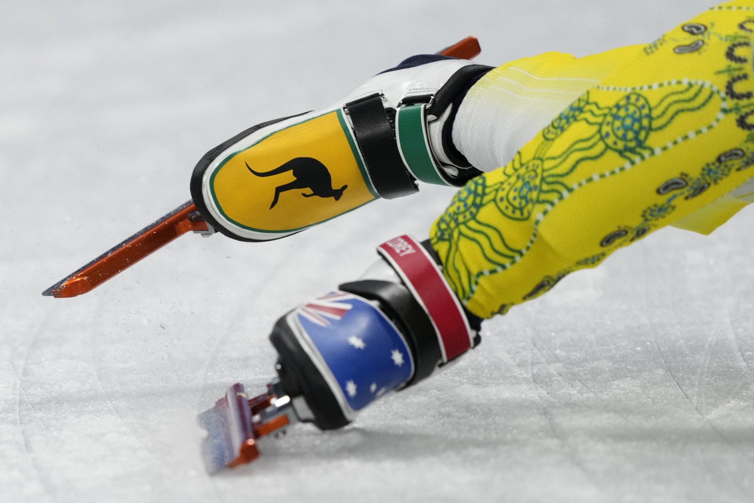  Brendan Corey of Australia, prepares for his quarterfinal of the men's 1,000-meter during the short track speedskating competition at the 2022 Winter Olympics, Monday, Feb. 7, 2022, in Beijing. (AP Photo/Bernat Armangue) 