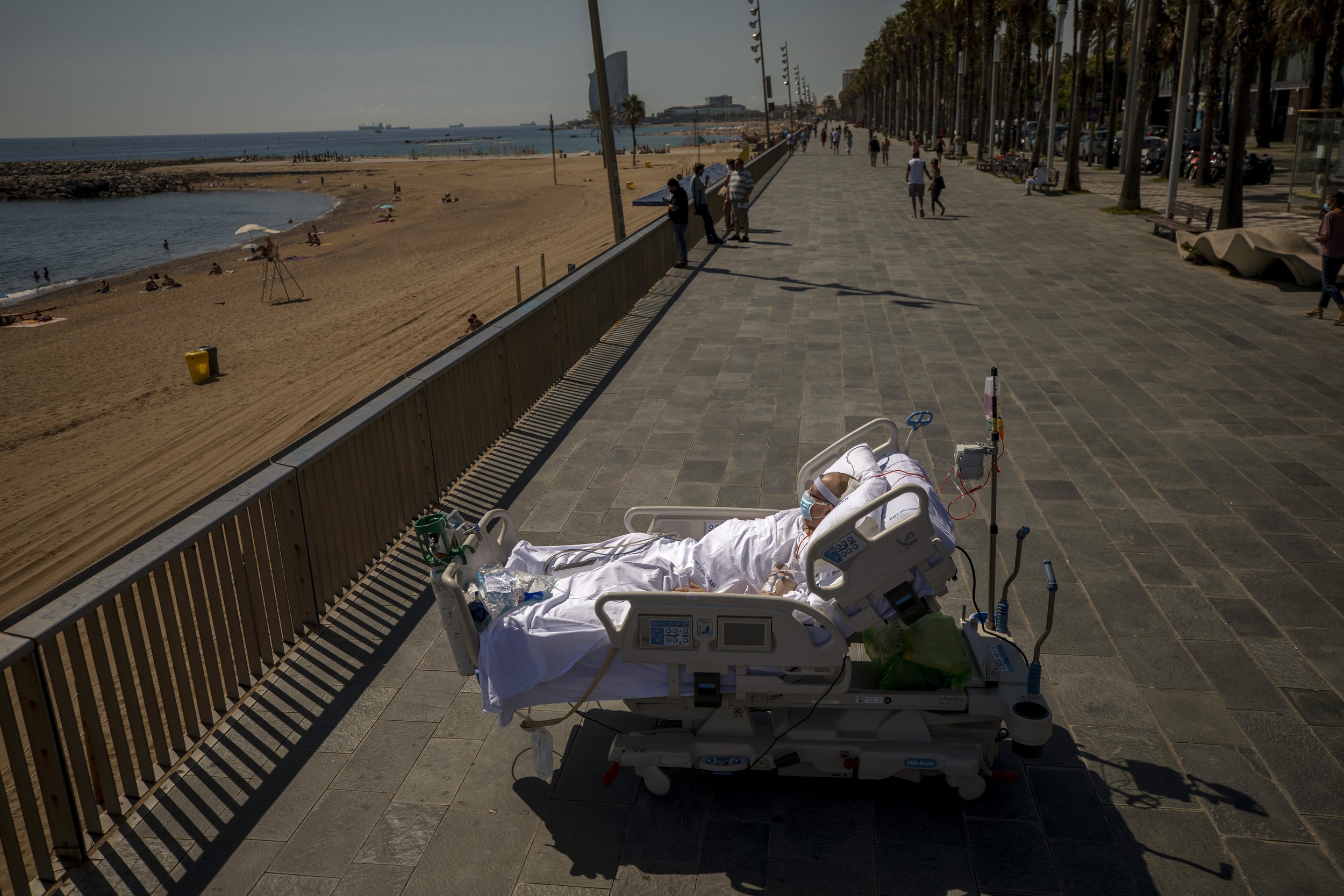  Francisco Espana, 60, looks at the Mediterranean sea from a promenade next to the Hospital del Mar in Barcelona, Spain, Friday, Sept. 4, 2020. Francisco spent 52 days in the intensive care unit at the hospital due to the coronavirus, but today he wa