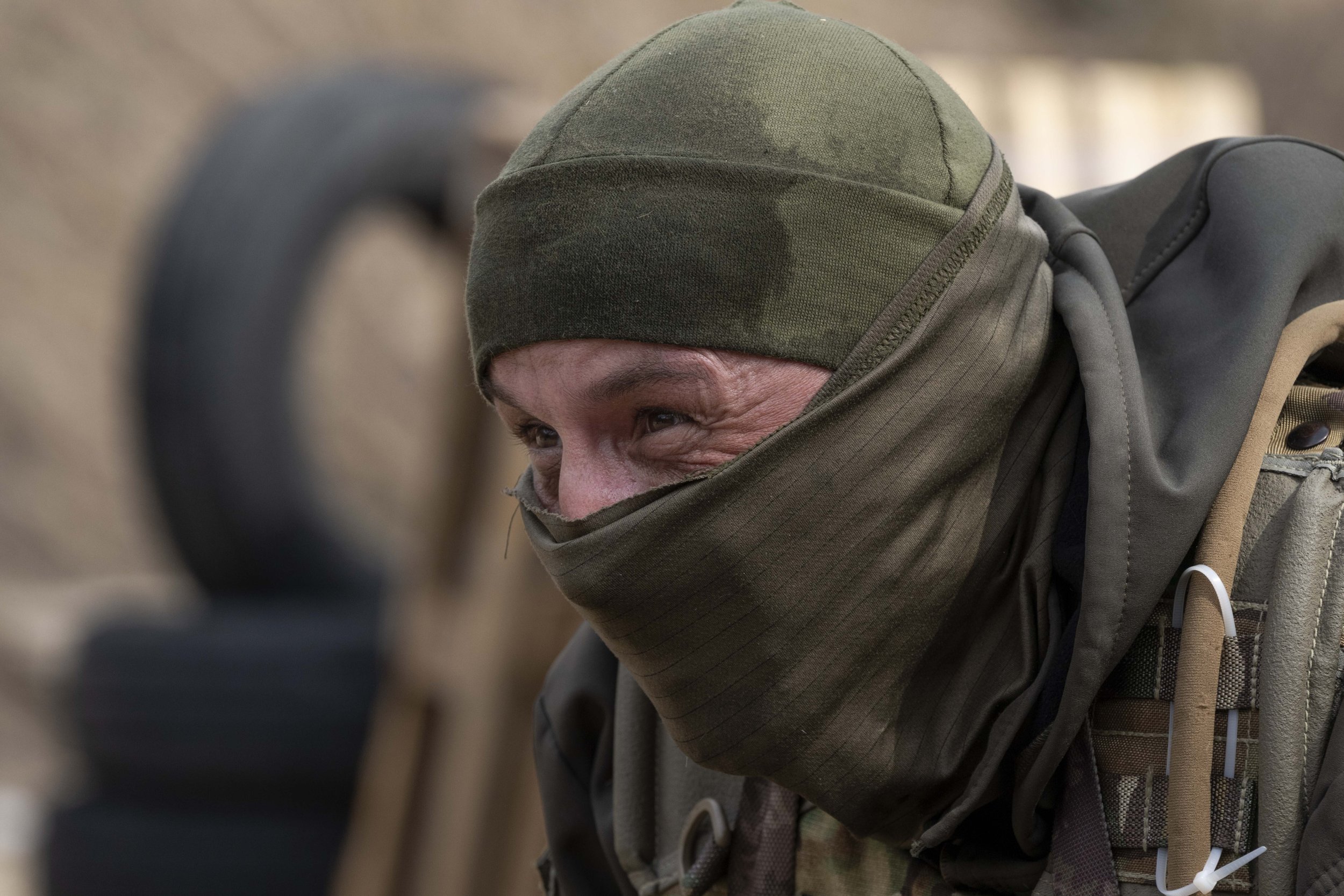  Ukrainian soldiers of the 103rd Separate Brigade of the Territorial Defense of the Armed Forces, attend a training exercise, at an undisclosed location near Lviv, western Ukraine, Tuesday, March 29, 2022. (AP Photo/Nariman El-Mofty) 