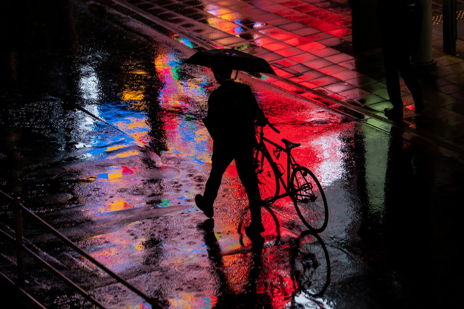  A man walks his bicycle in the rain Monday, May 9, 2022, in Tokyo. (AP Photo/Kiichiro Sato) 