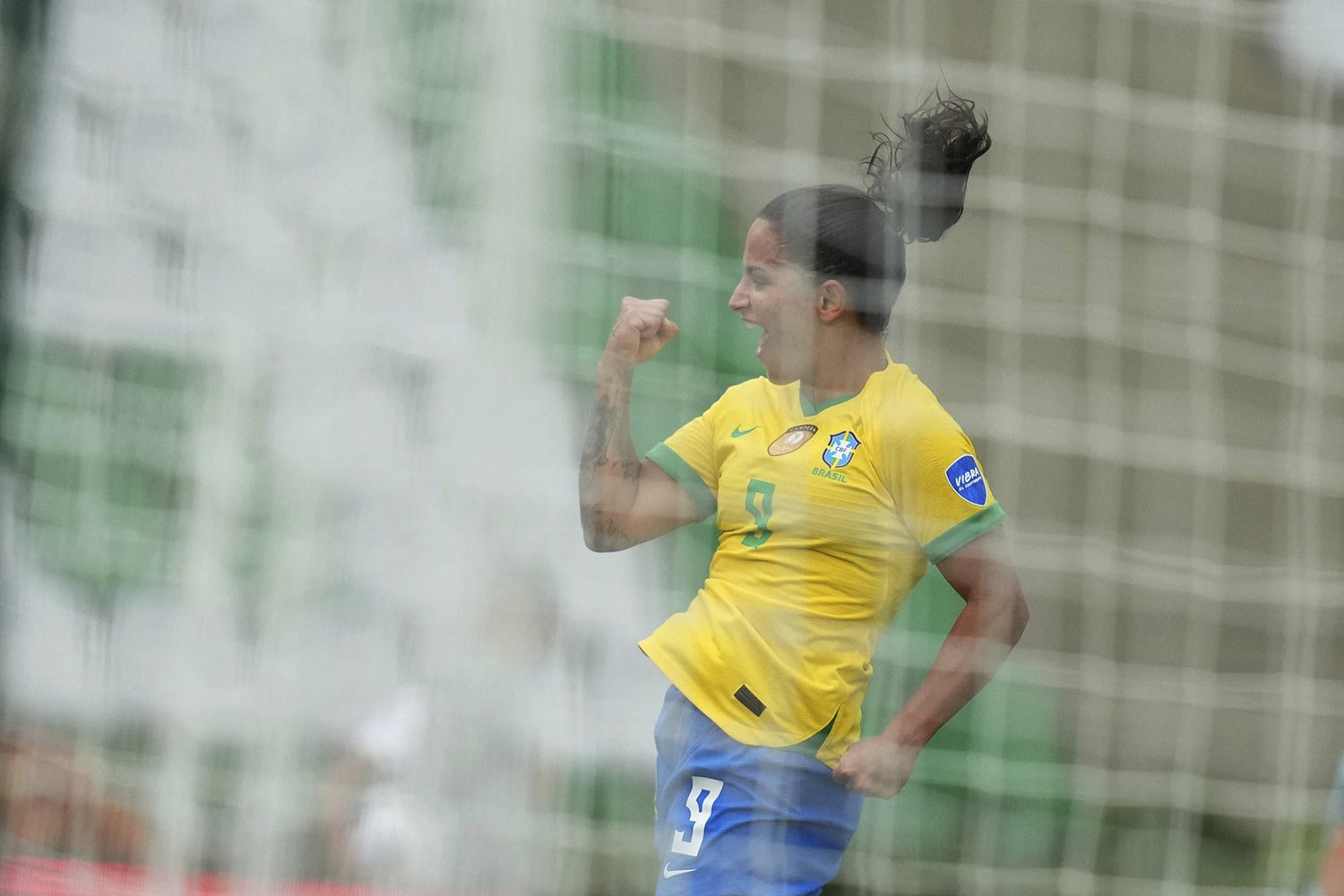  Brazil's Debinha celebrates after scoring against Venezuela during a Women's Copa America soccer match in Armenia, Colombia, Monday, July 18, 2022. (AP Photo/Dolores Ochoa) 