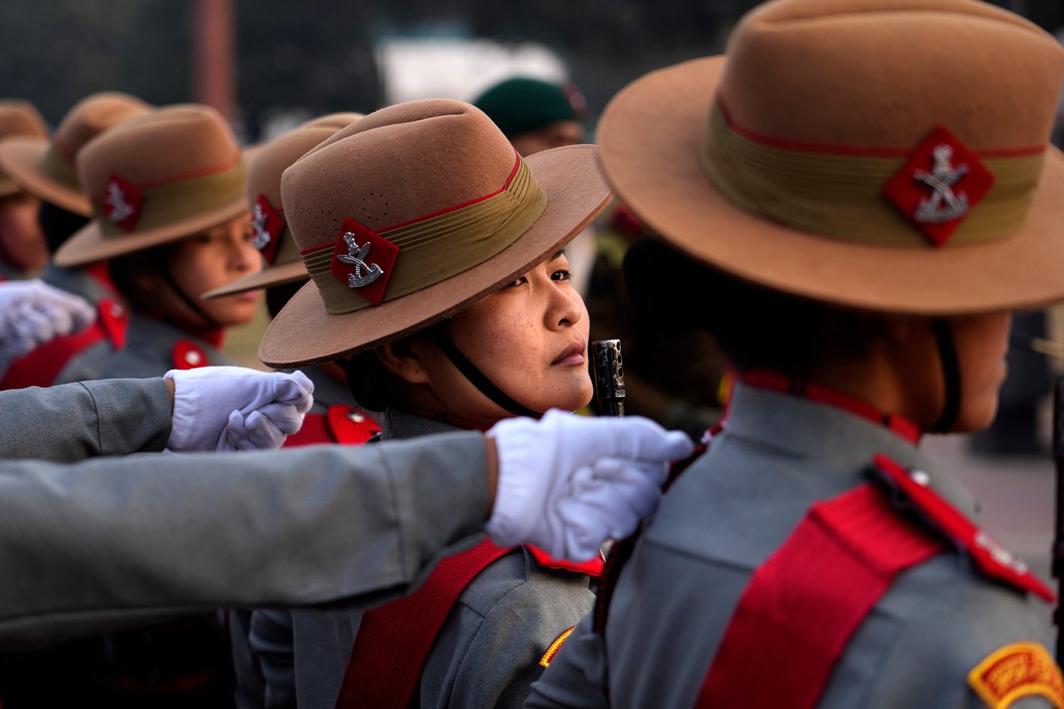  Women soldiers of Assam Rifles, an Indian paramilitary force, practice a march-past for the upcoming Republic day parade in New Delhi, India, Thursday, Jan. 19, 2023. (AP Photo/Manish Swarup) 