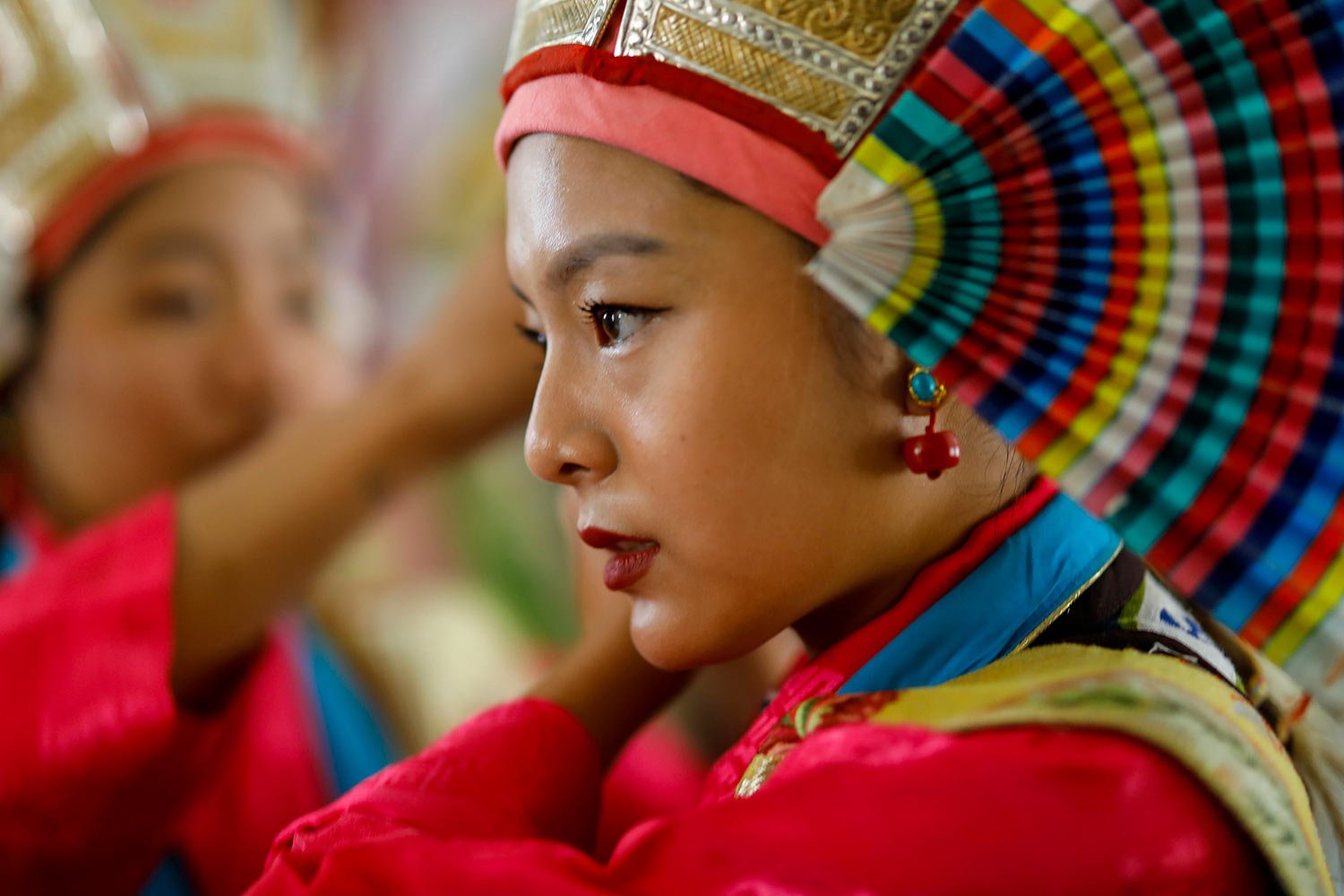  Tibetan women prepare for a ritual dance as they celebrate the Losar, or Tibetan New Year in Kathmandu, Nepal, Thursday, Feb. 23, 2023. (AP Photo/Bikram Rai) 