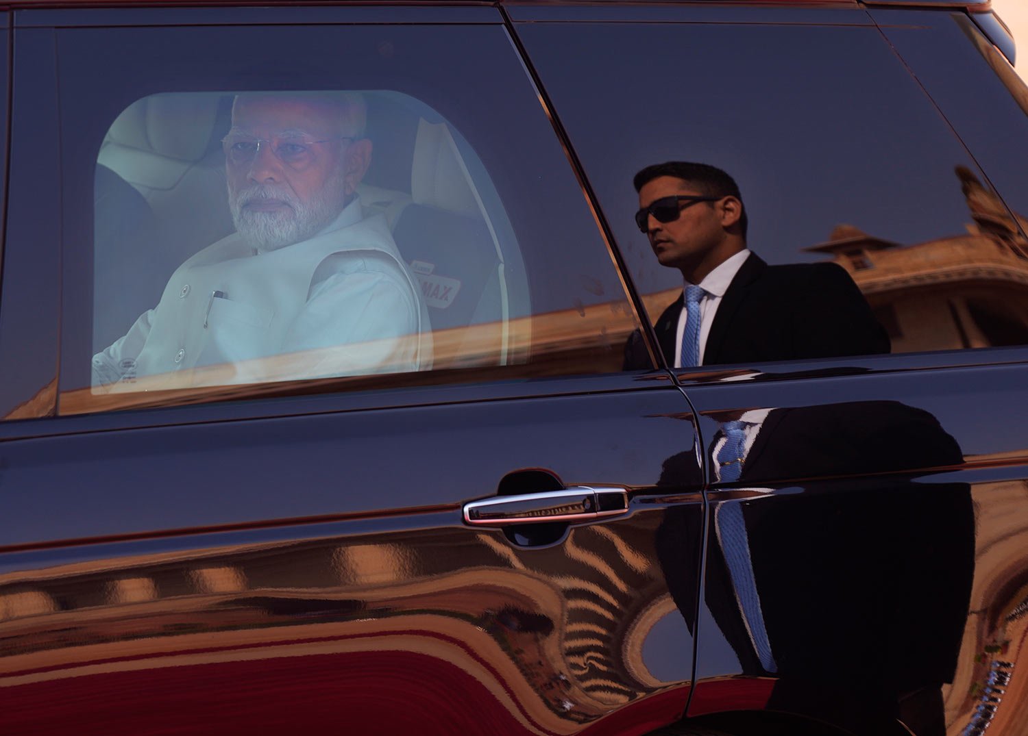 Indian Prime Minister Narendra Modi arrives at the Indian presidential palace to receive German Chancellor Olaf Scholz, for latter's ceremonial reception, in New Delhi, India, Saturday, Feb. 25, 2023. (AP Photo/Manish Swarup) 
