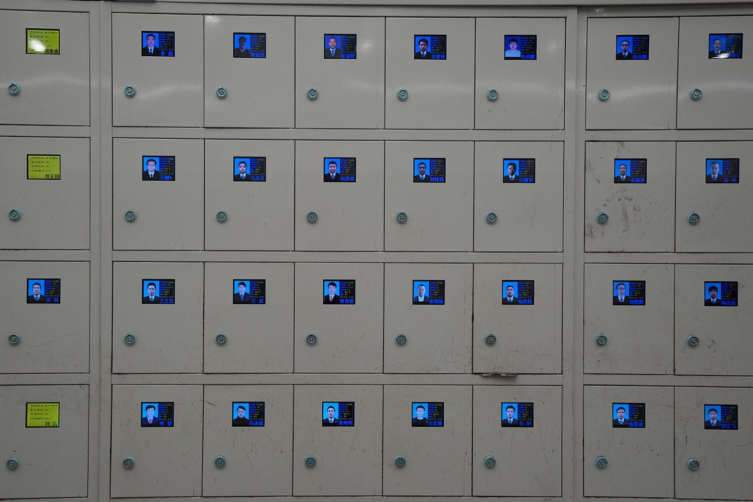  Lockers for coal miners with displays showing the individual workers are seen at the Xiaobaodang Coal Mine near the city of Shenmu in northwestern China's Shaanxi province on Wednesday, April 26, 2023. (AP Photo/Ng Han Guan) 