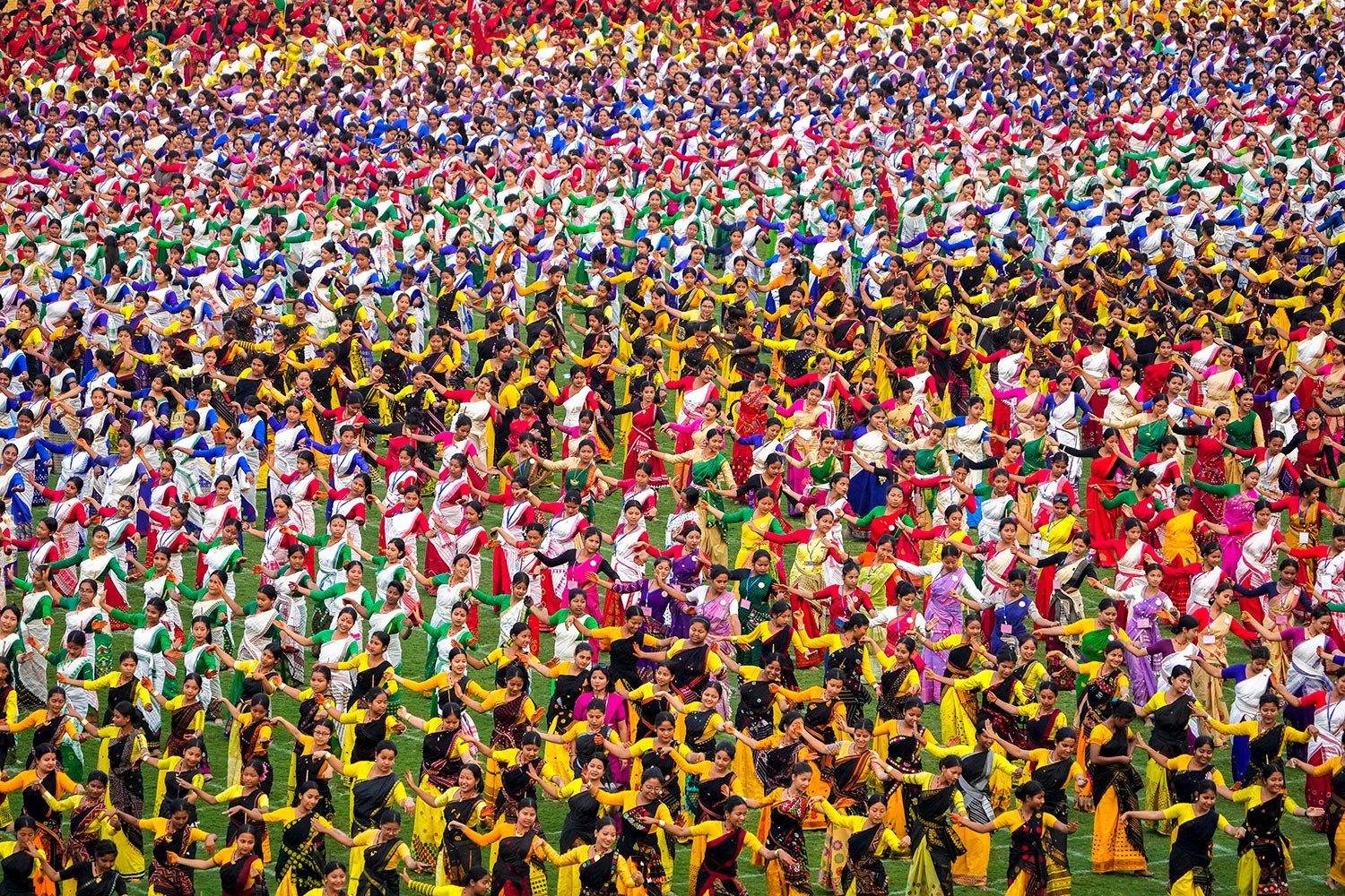  Assamese dancers in traditional attire practice Bihu dance ahead of an event in Guwahati, India, Tuesday, April 11, 2023. (AP Photo/Anupam Nath) 