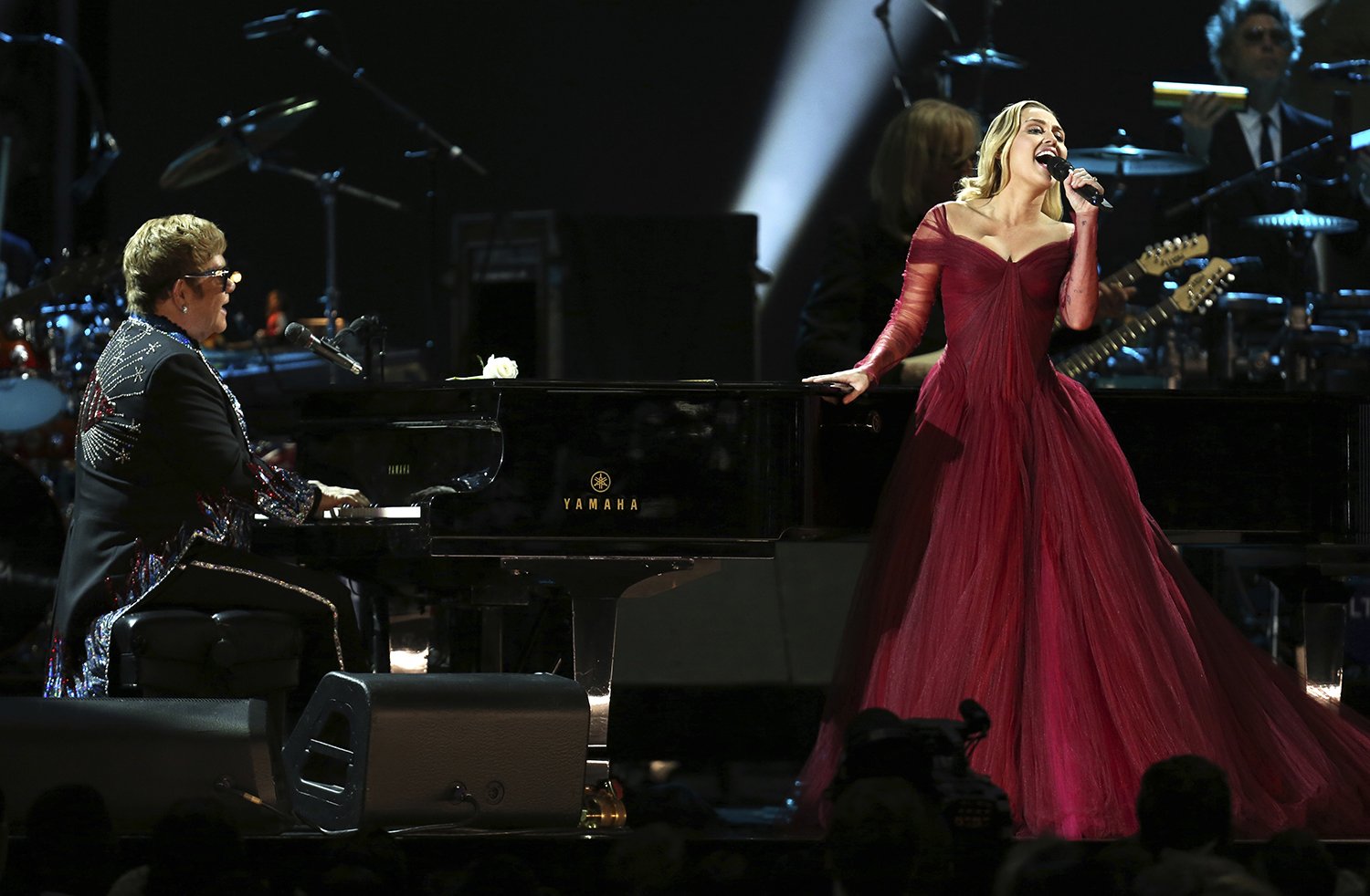  Elton John and Miley Cyrus perform "Tiny Dancer" at the 60th annual Grammy Awards at Madison Square Garden on Sunday, Jan. 28, 2018, in New York. (Photo by Matt Sayles/Invision/AP) 