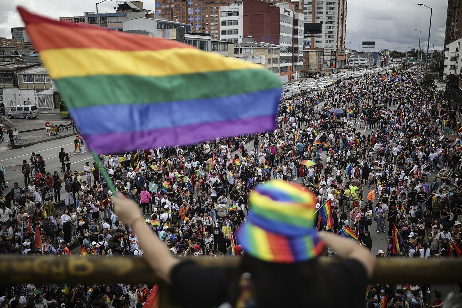  Revelers march in the Gay Pride parade in Bogota, Colombia, July 2, 2023. (AP Photo/Ivan Valencia) 