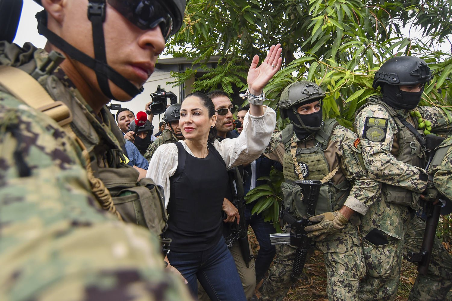  Presidential candidate Luisa Gonzalez, of the Citizen's Revolutionary Movement, arrives to vote in a runoff election in Canuto, Ecuador, Oct. 15, 2023. (AP Photo/Ariel Ochoa) 