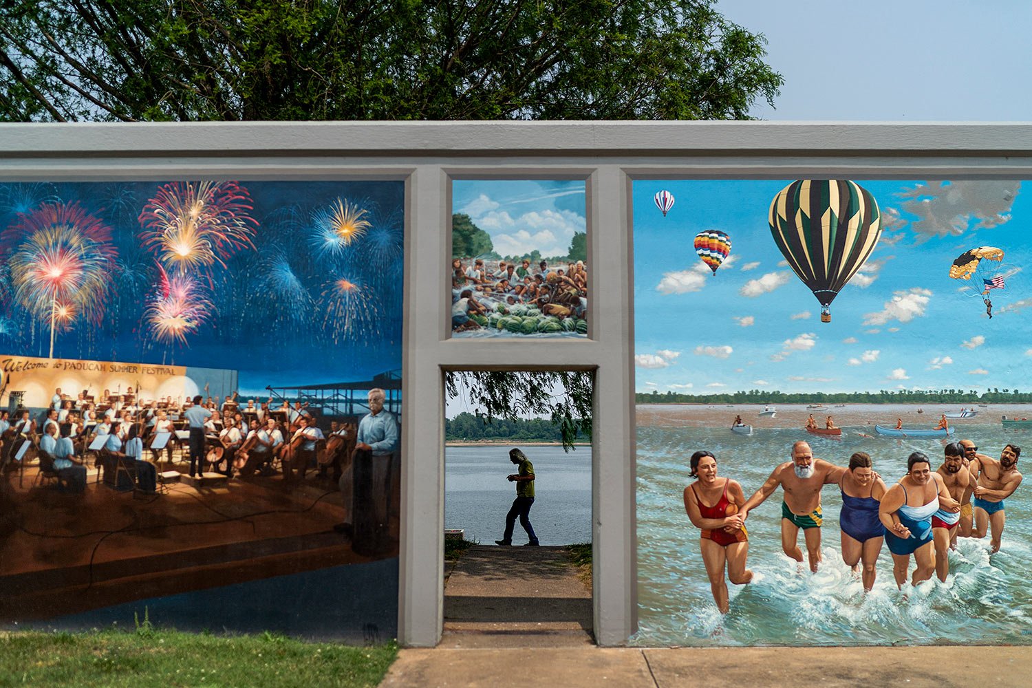  Murals decorate the riverfront of Paducah, Ky., Monday, June 5, 2023. (AP Photo/David Goldman)  