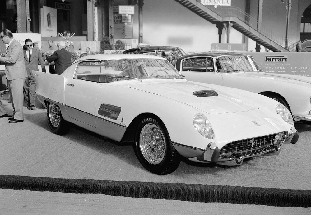  On show at the 1956 Paris Motor Show is this twelve-cylinder five-liter Ferrari Superfast. It is capable of a maximum speed of 190 miles per hour. The show opened in the Grand Palais, Paris on Oct. 4, 1956.  (AP Photo) 