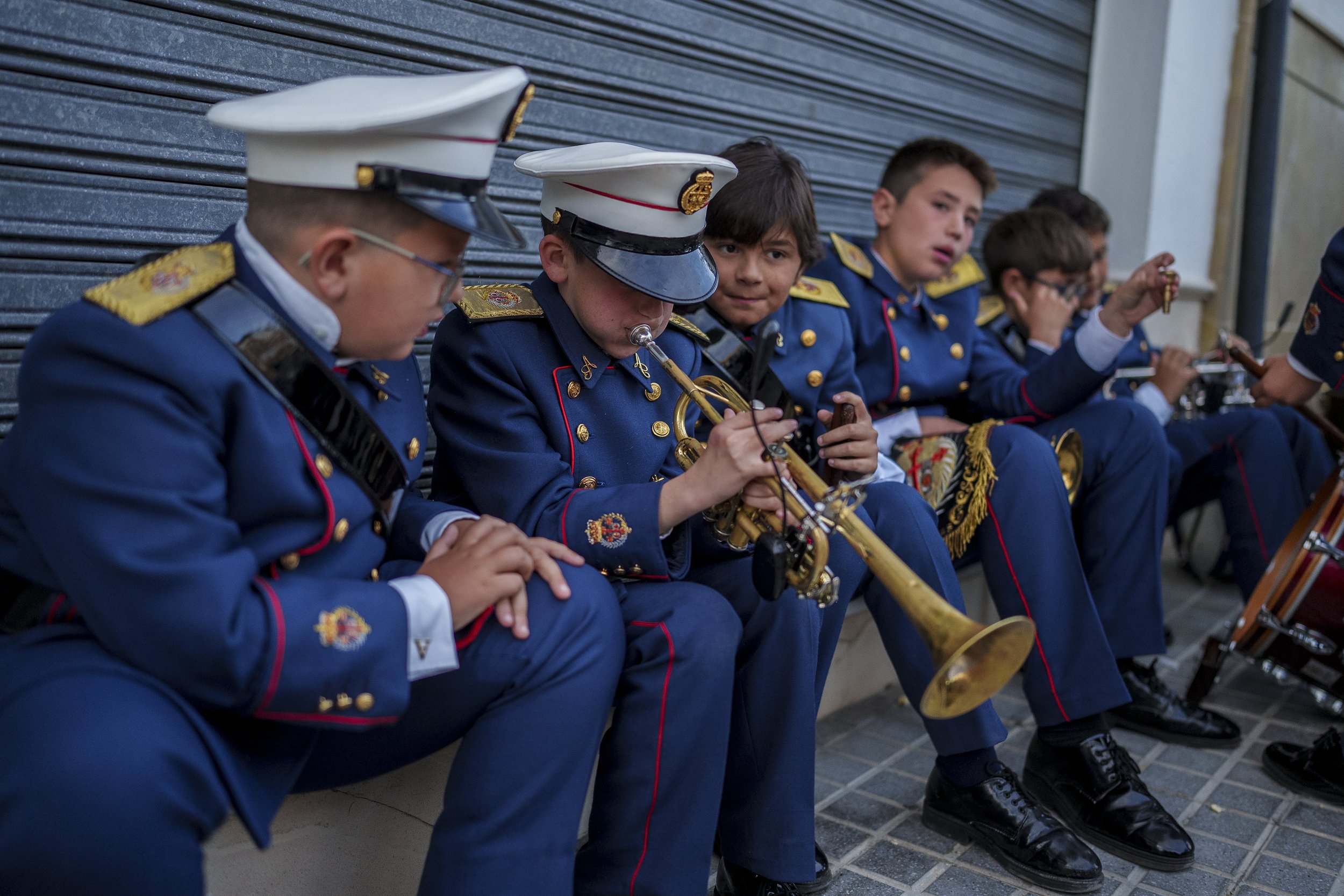  Members of the band practice prior to the procession at the Veracruz church in Aguilar de la Frontera, Spain, on April 4, 2023. (AP Photo/Manu Fernandez) 