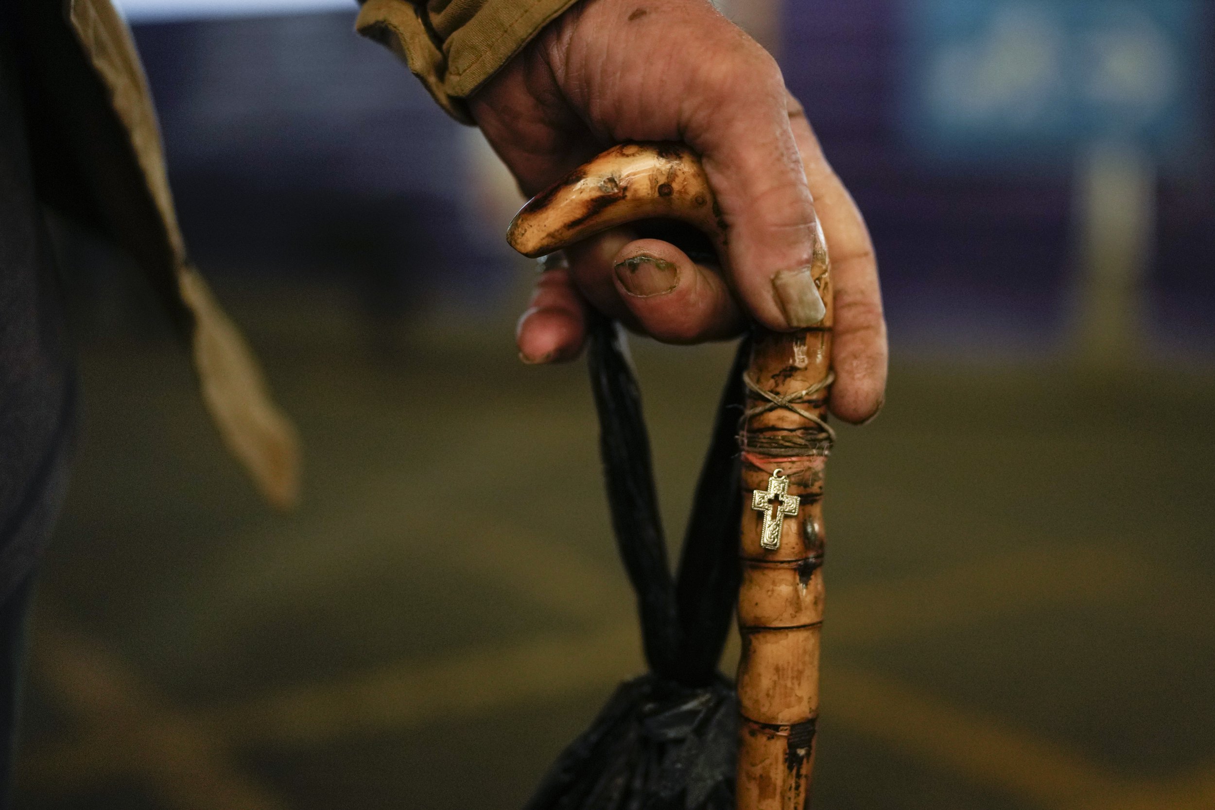  Angel Gomez holds his cane at the Jorge Newbery international airport, commonly known as Aeroparque, in Buenos Aires, Argentina, on April 6, 2023. Gomez, who is homeless, has made Aeroparque his home where he sleeps each evening. (AP Photo/Natacha P